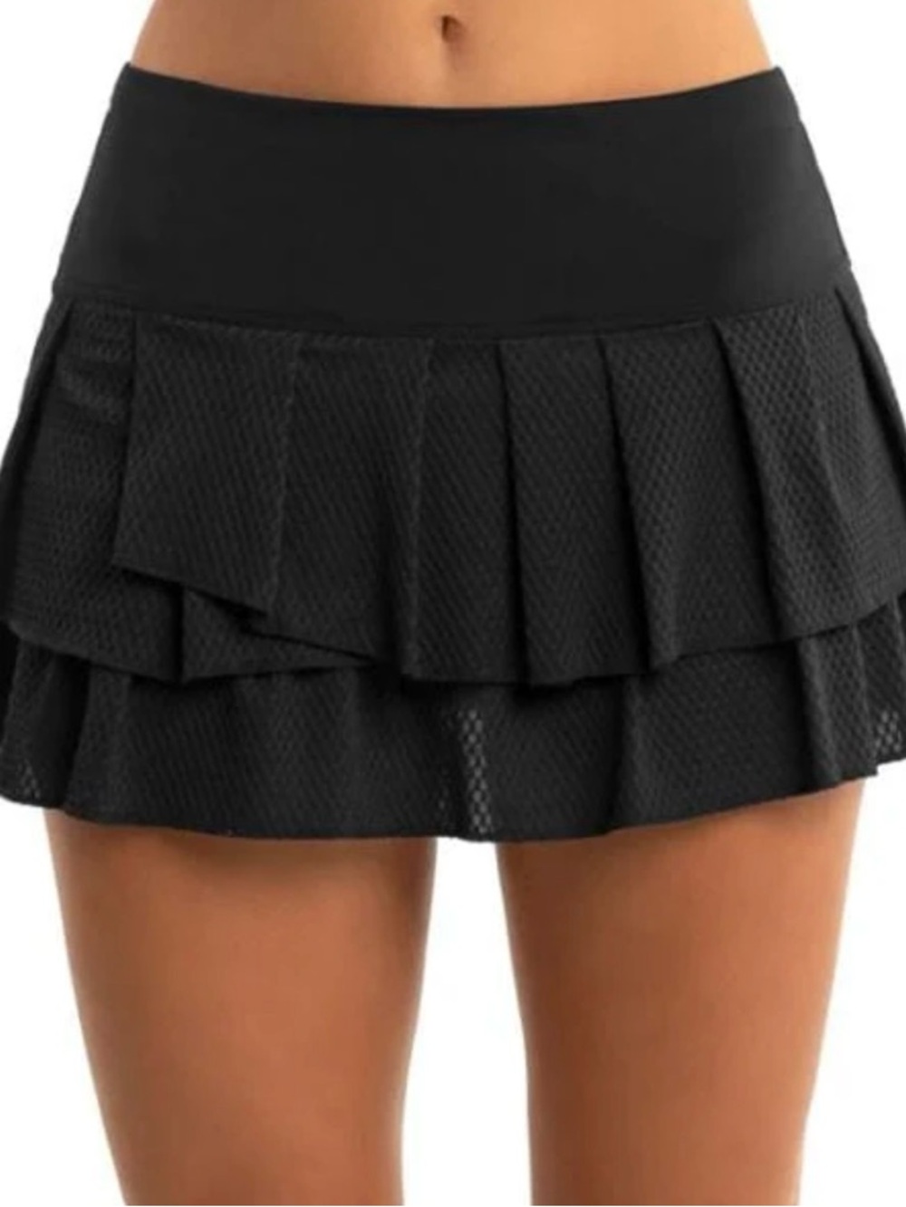 NWT Lucky in Love black Wavy Pleat Tier Tennis Skirt - L